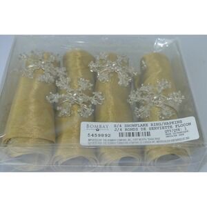 Bombay Snowflake Beaded Napkin Rings & Gold Napkins Set of 4 Christmas NOS